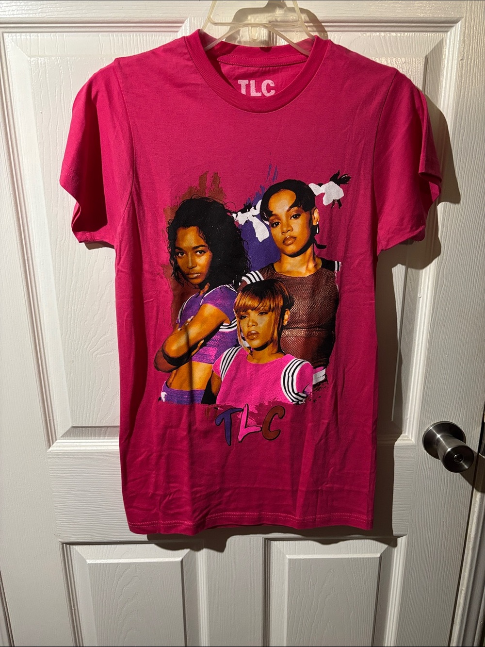 TLC Hot Pink Graphic Band Tee with Multicolor Print